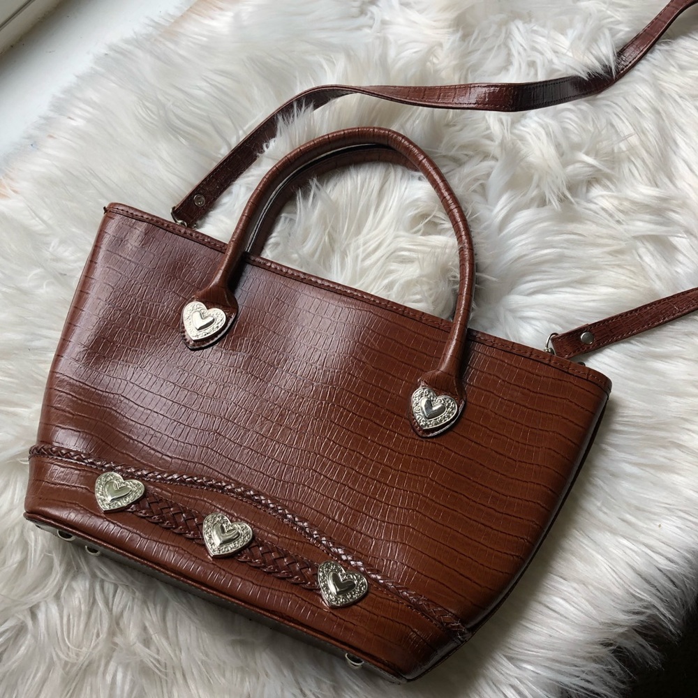 Brown leather western heart crossbody bag